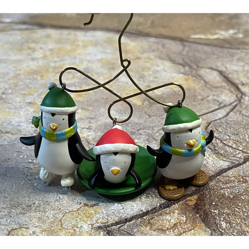 Hallmark Ornament 2008 South Pole Penguins Sledding, Ice Skating, And Snow Shoes